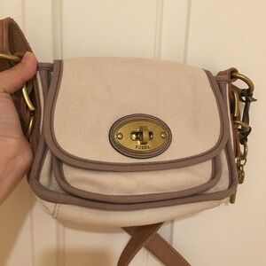Fossil Beige and Brown Crossbody Bag